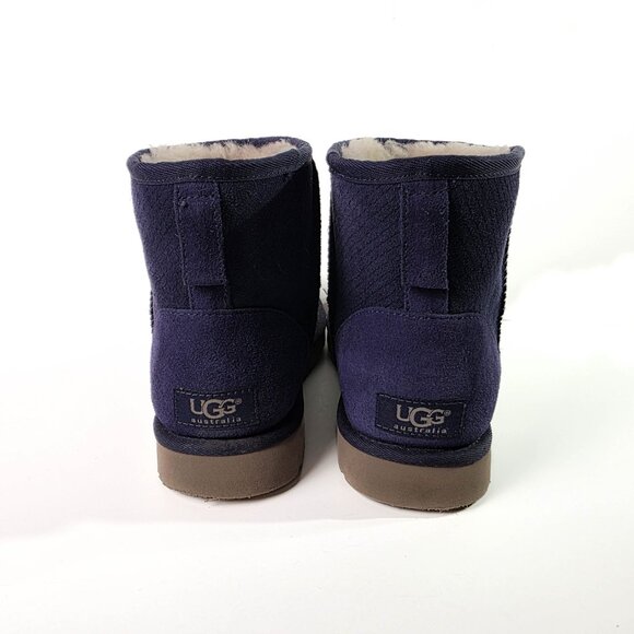 UGG  Boots Classic Mini Exotic Scales 9 Dark Purple Shearling Suede Winter Cozy - Picture 4 of 10